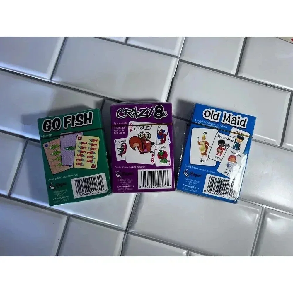 Regal Old maid, Go Fish, Crazy 8s Card Games Sealed Packages New Sock Monkey Kid